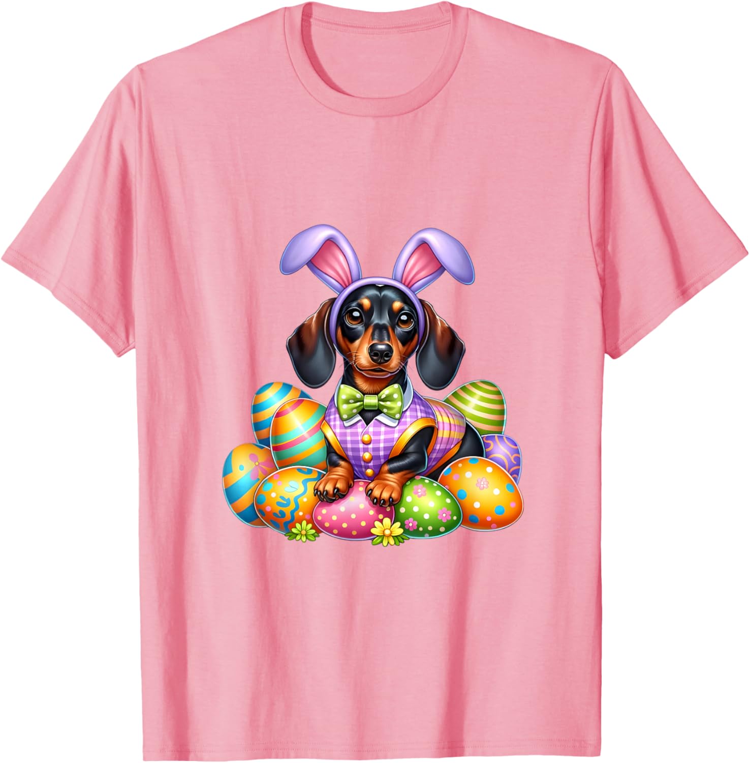 Dachshund Easter Bunny Graphic Tee Men Casual Short Sleeve Crew Neck T-Shirt S
