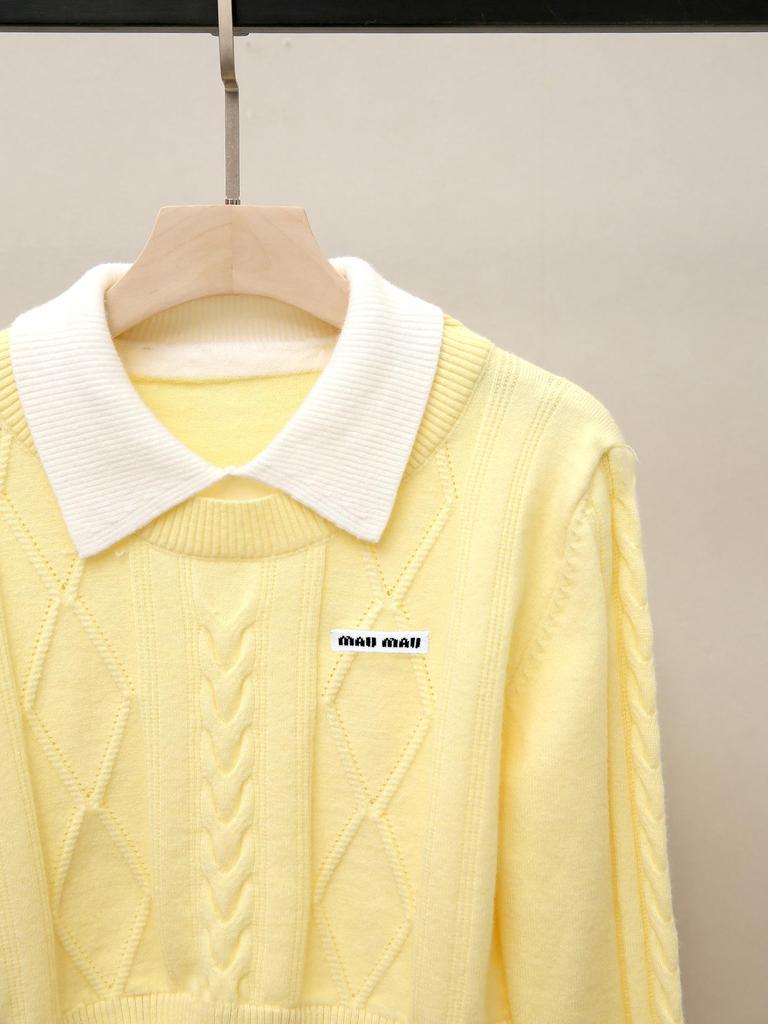 Autumn Sweet Style Two-Piece Knit Sweater with Turn-Down Collar