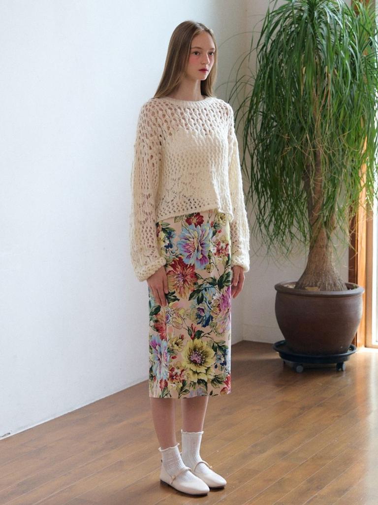 Fabric Seoul Flower Jacquard Skirt_Ivory