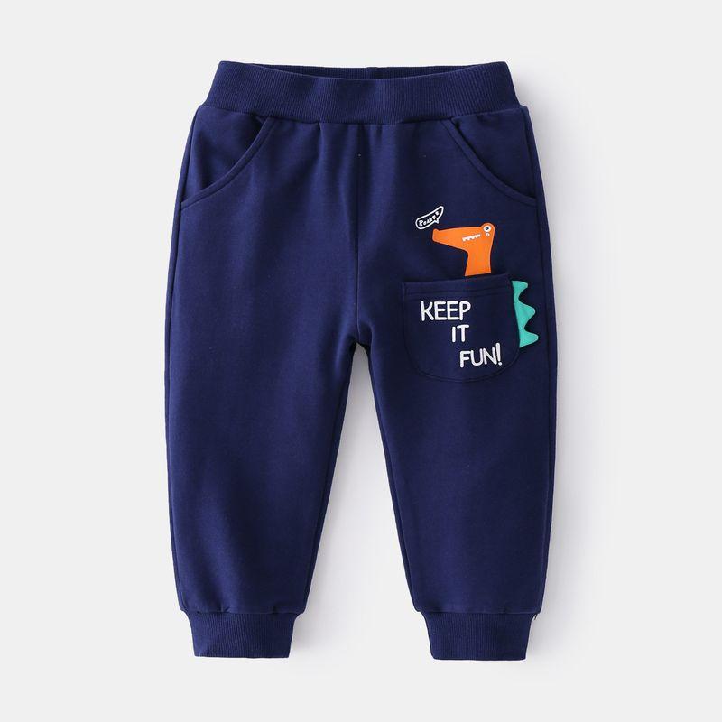 Spring and Autumn Boys' Dinosaur Print Pocket Sports Pants Kids Casual Long Pants Baby Boys' Mid Waist Ankle-Tied Sweatpants