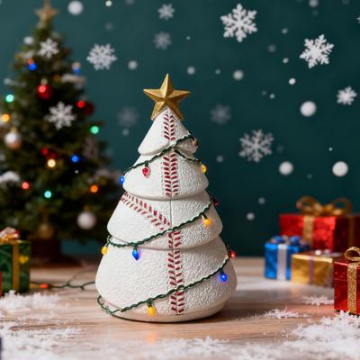 Weihnachtsbaum-Figur inspiriert von Sportbällen, handgefertigt aus Kunstleder, baumförmige Tischdekoration mit goldenem Stern als Spitze für die Feiertags-Heimdekoration