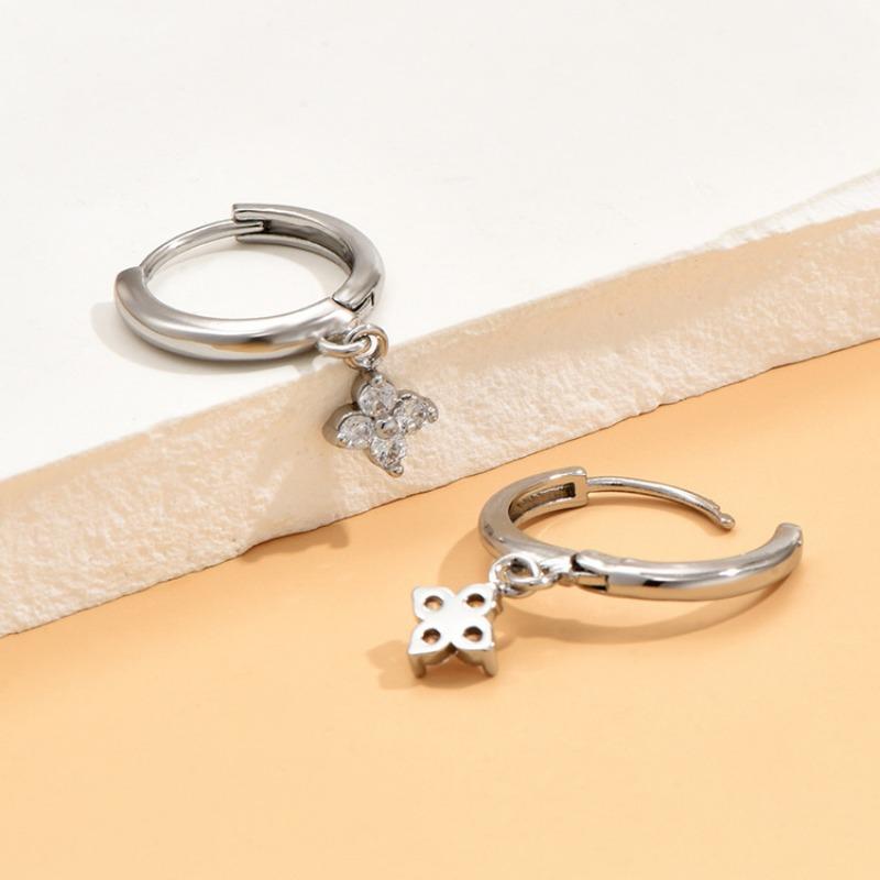 Sweet Fashion Personality Simple Women's Copper Ear Buckle Flower Pendant Earrings