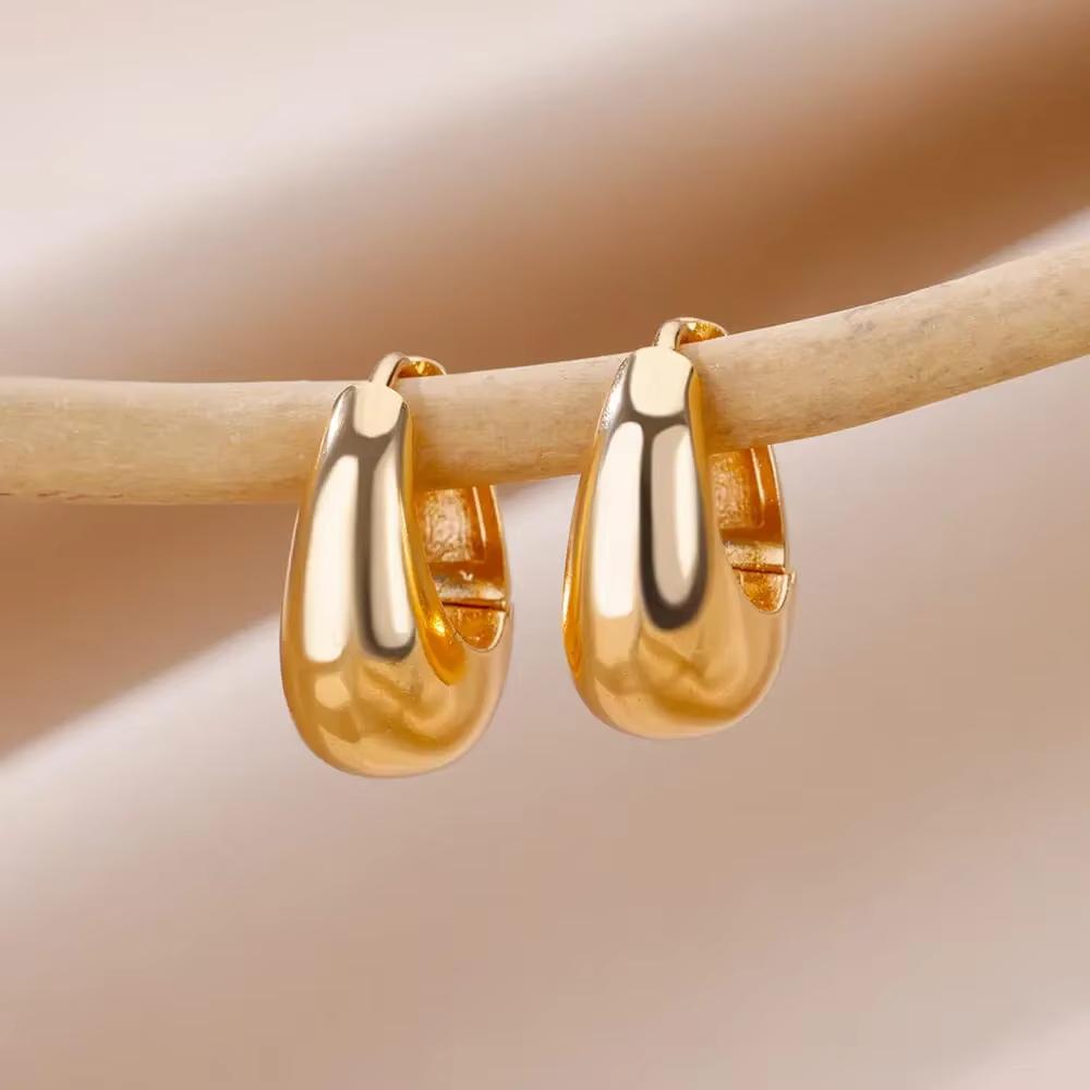 Gold Color Glossy Chunky Waterdrop Dangle Earrings For Women Stainless Steel Heart Bow Ear Piercing Jewelry Birthday Cute Gifts