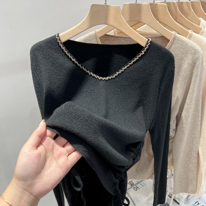 DAFIFY Pulls à manches longues et col en V pour femmes, mode décontractée, automne hiver, couleur unie, imprimé