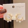 Elegant Gold-Plated Geometric Pearl Stud Earrings - Zircon Silver, Luxurious & Versatile Ear Jewelry for Women