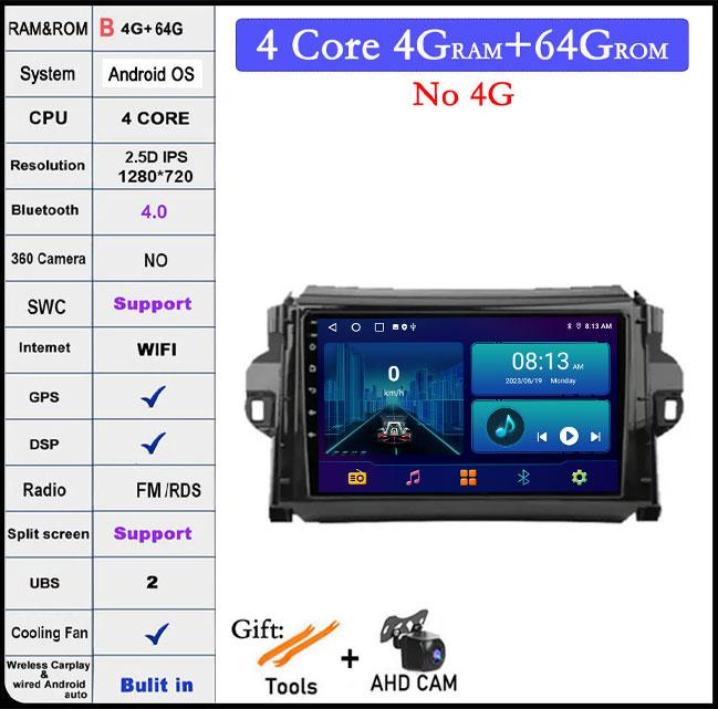 9 Zoll Android 14 Für Toyota Fortuner 2016 - 2021 Autoradio Multimedia Video Player Navigation GPS Stereo Auto 4G Let