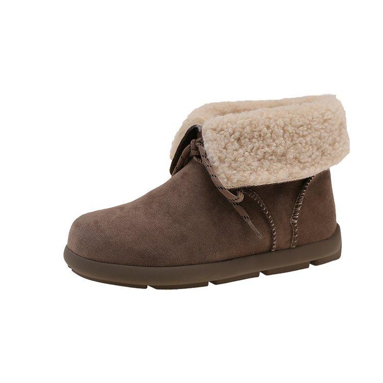 Retro lapel short tube thick-soled snow boots women's winter 2025 new round head snow boots lace-up Mori cotton boots