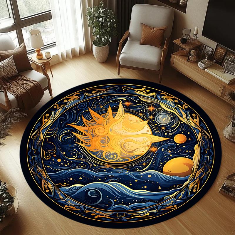 Retro Sun Moon Carpet Mat Rug Home Decoration Living Room Bedroom Floor Decor Gold Celestial Non Slip Rugs Bedroom Decor