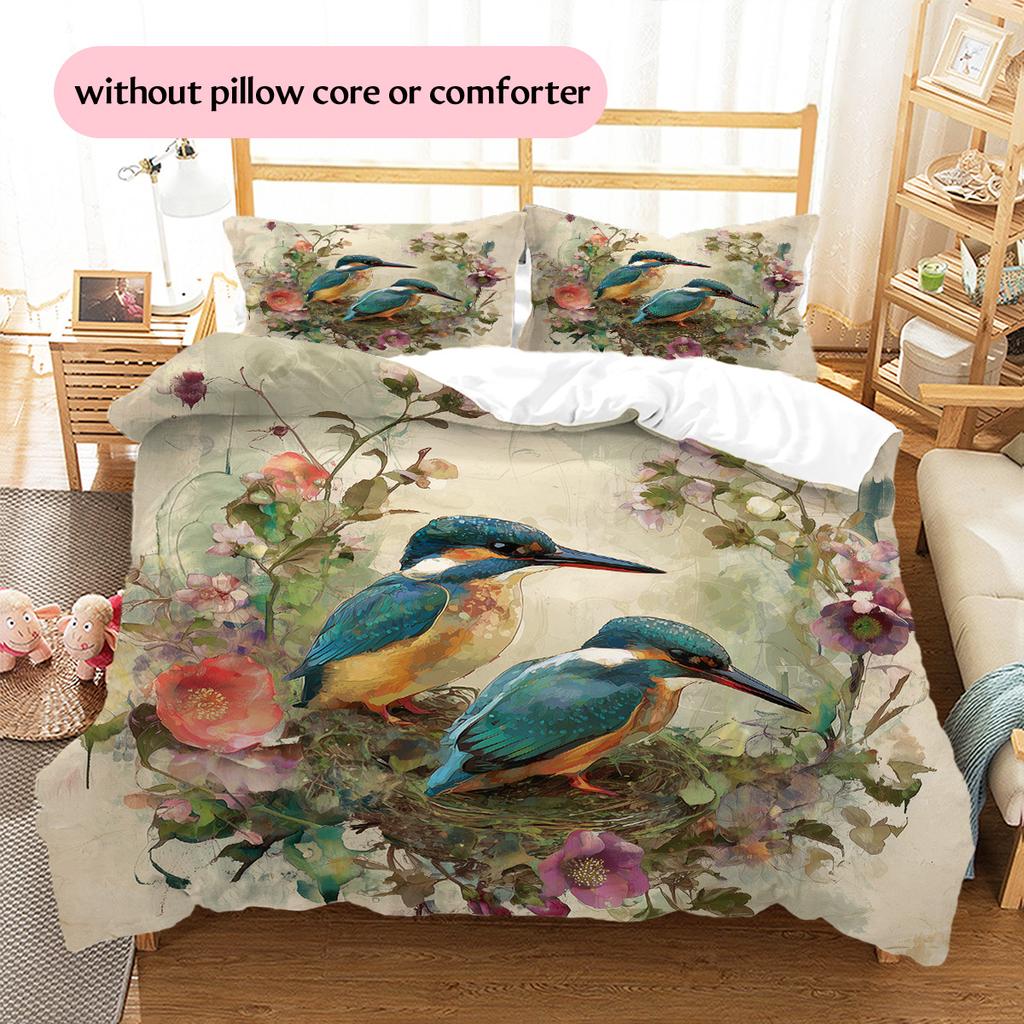 Flower Bird Pattern Bedding Quilt Set  Home Decoration  Gift (1 * duvet cover + 2 * pillowcase  without core)