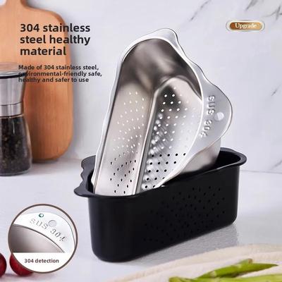 Household 304 Stainless Steel Non Perforated Washing Vegetable Filter Water Triangle Drain Basket Kitchen Sink Hanging Shelf
