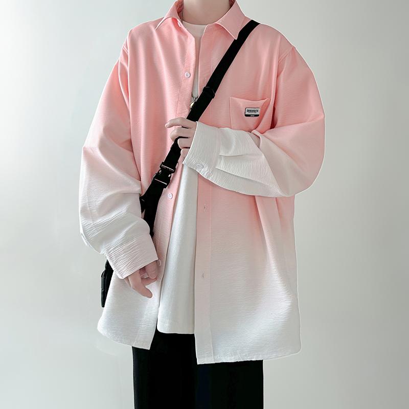 

Black Pink Green Blue Men s Shirt Gradient Plicated Long Sleeve Shirts Loose Korean Shirt Fashion Casual Oversize Shirt Coat Clothing XXXL рожевий