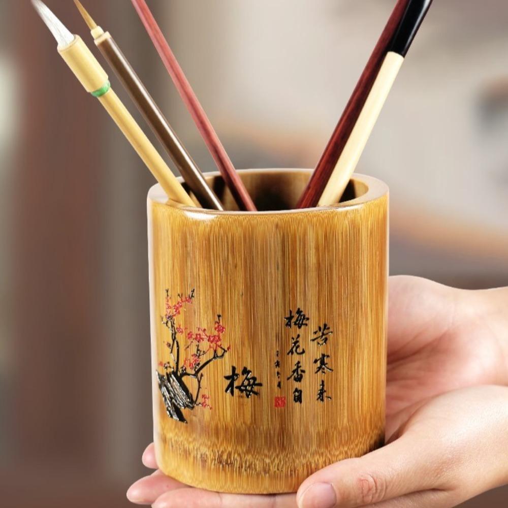 Chinese Style Pen Holder Cylindrical Pencil Box Portable Desktop Storage Box  Cosmetics