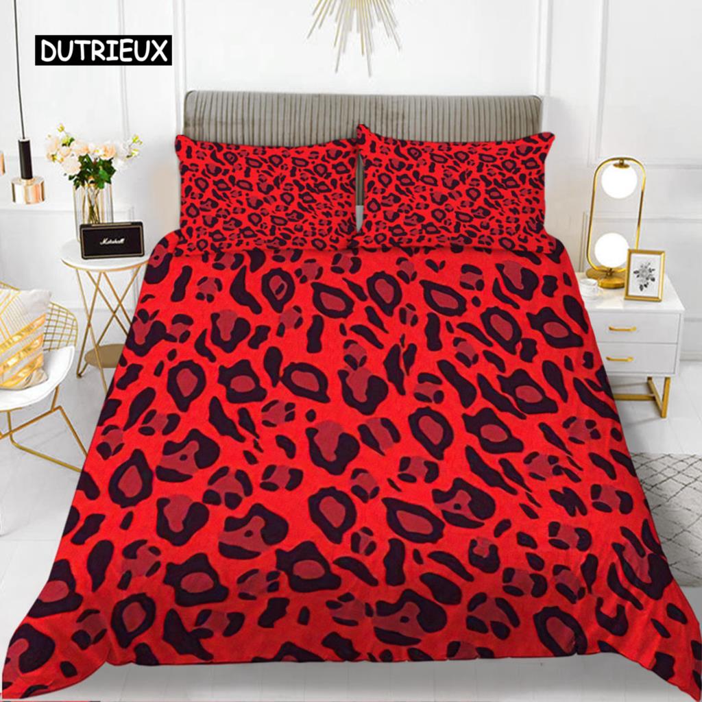 Leopard Print Duvet Cover Set Queen Size Girl Colorful Cheetah Print Bedding Set Polyester Wild Animal Theme Comforter Cover Set