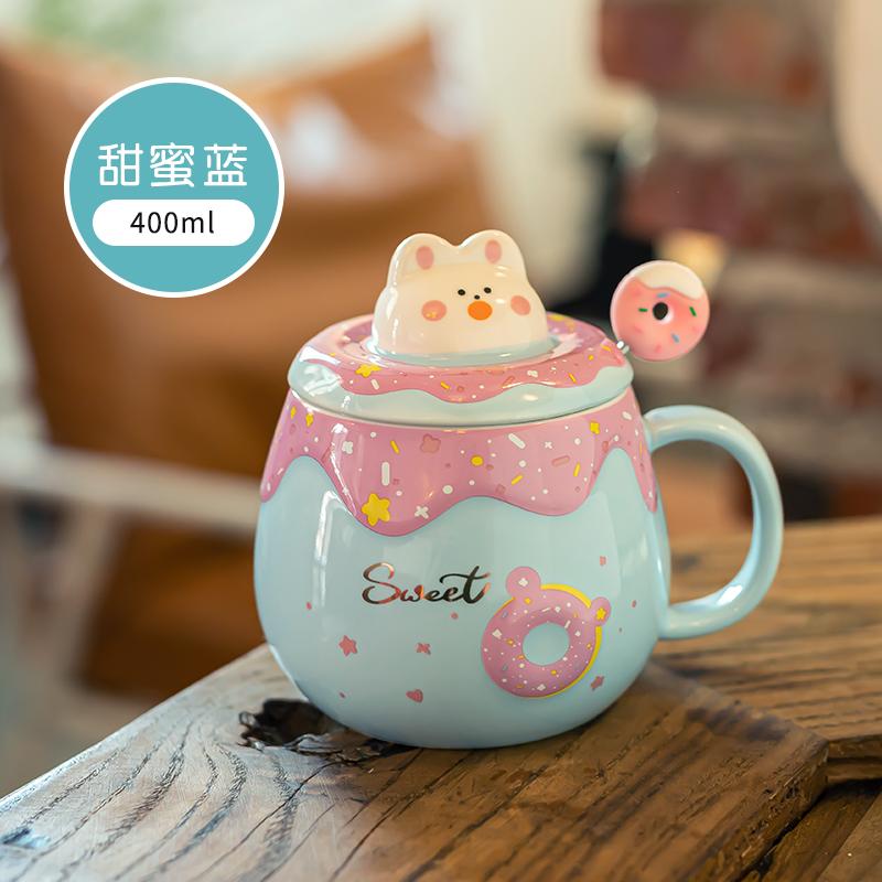 

Cute Doughnut Mugs with Lid and Spoon High Appearance Level Girls Coffee Cups Home and Office Creative Ceramic Drinking Cups 301-400ml