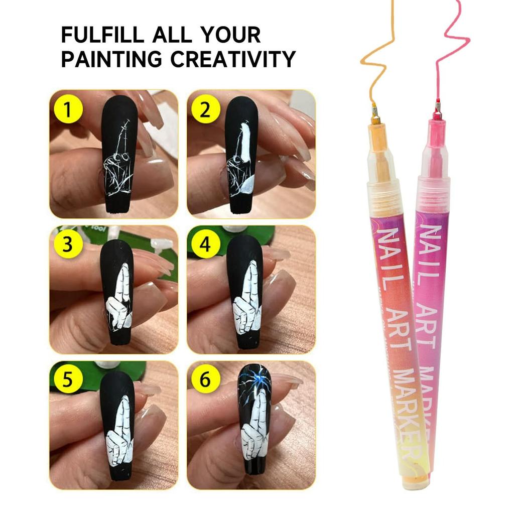 Nail Art Pens Set Nail Art Markers,Drawing Painting Liner Brush for DIY Nail Art Beauty Adorn Manicure Tools,Fine Tip Nail Art Pen,Quickly Dry Nail