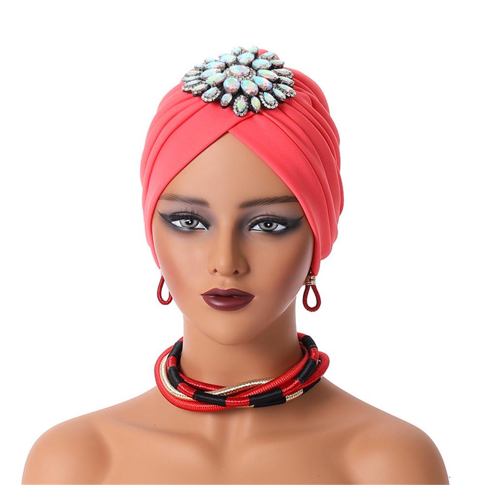African Women's Headscarf Hat , Aoto Gele Fashion Style African Women's Folding Caps With Diamond Hair Buckle
