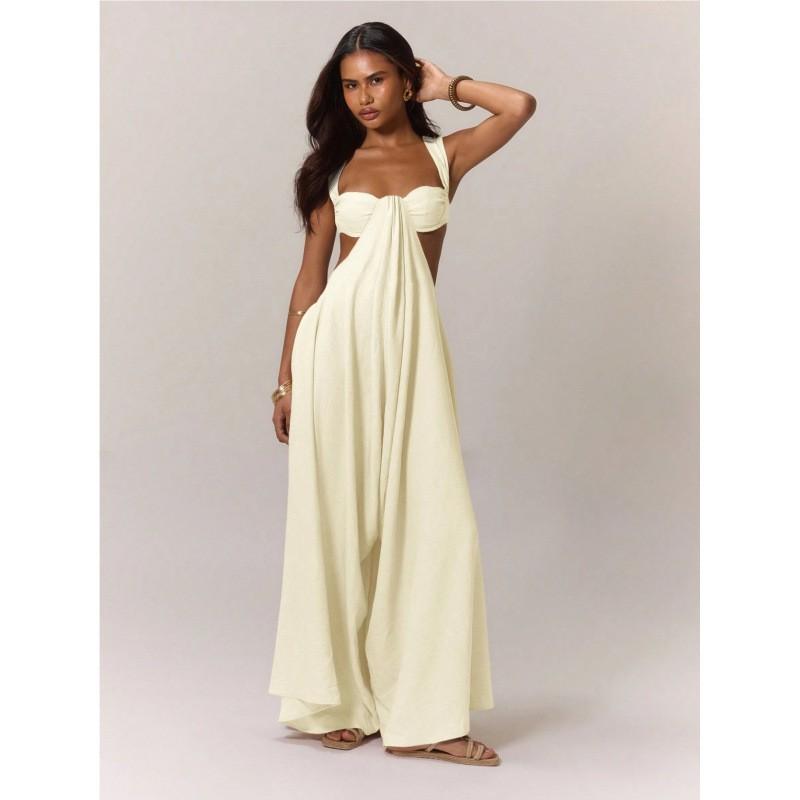 

European American Casual Style New Comfortable Sexy Lace Sling Fashionable Pure Color One-piece L off білий колір