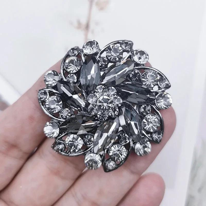 1pcs High-grade Black White Champagne Rhinestone Flower Buttons Fur Mink Coat Collar Decorative Buttons 50mm