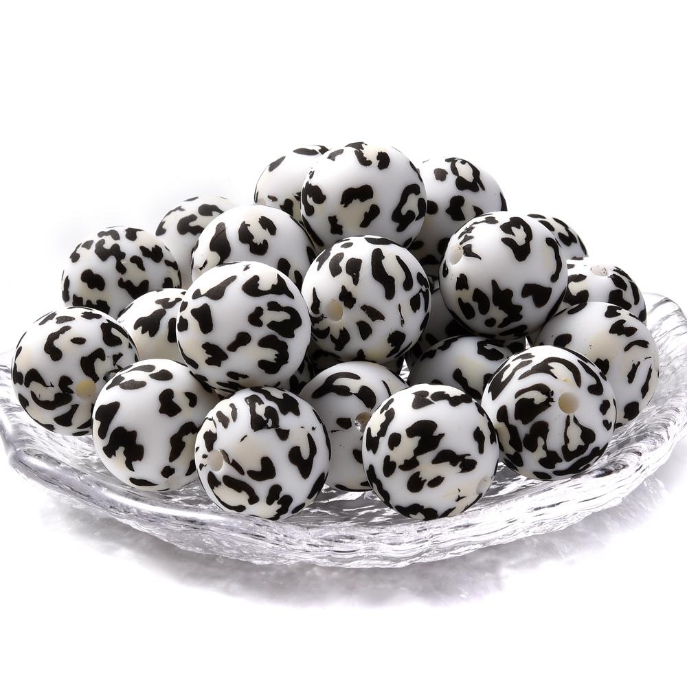 15mm 10Pcs Printed Silicone Beads Chewing Bead DIY Charms Newborn Nursing Accessories Necklace Pacifier Chain Teething Toy