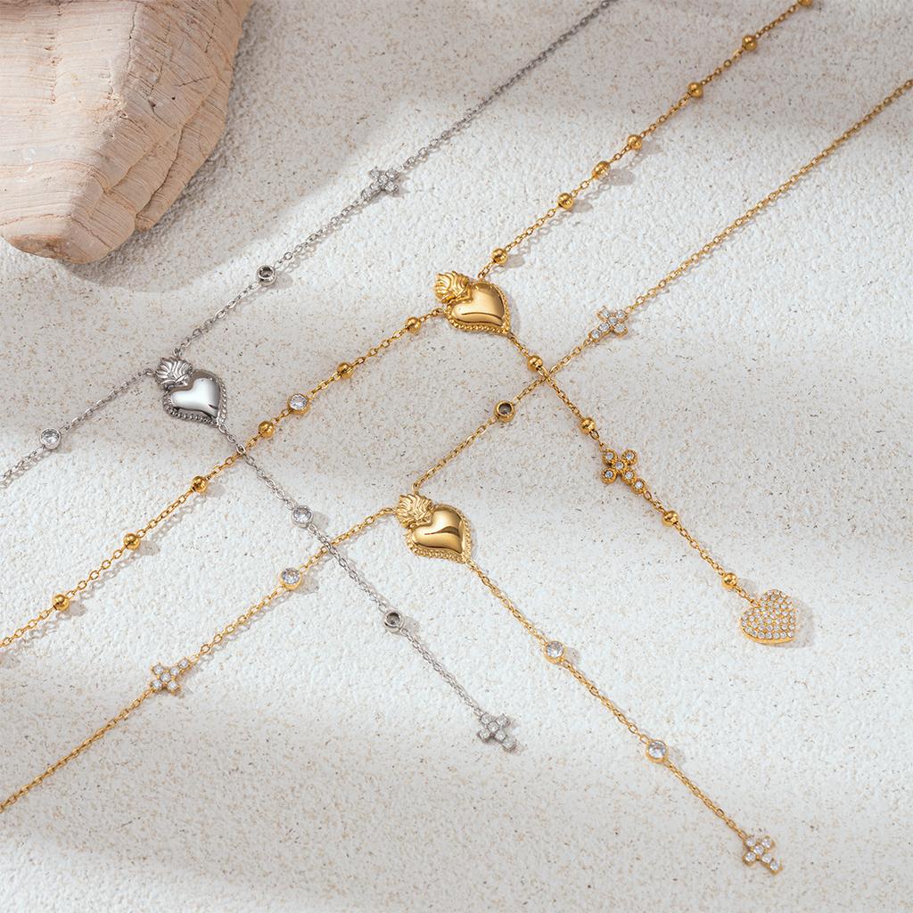 Trendy Delicate Heart Shaped Pendant Dainty Fine Chains Necklaces Chain Gold Plated Zircon Stainless Steel Women's Fashion Gift