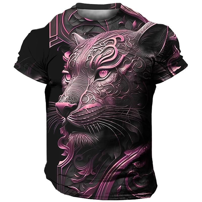 Animal Men'S T-Shirt 3d Tiger Print Fierce Beast Men Clothing Summer Casual Short Sleeved Street Cool Tops Tee Oversized T Shirt