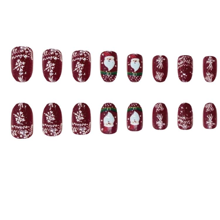 Christmas Themed Glittering Press On Nail 24PCS 3D Santa Snowflake Design Short Oval False Nail For Festive Styling