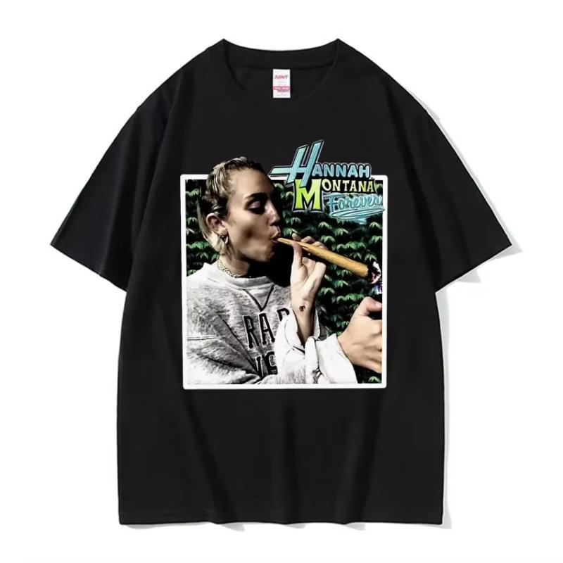 Y2K T-Shirt Streetwear Sommer Hannah Montana Logo T-Shirt Unisex Damen Lässig Kurzarm T-Shirt Unisex Mode Ästhetik Trend