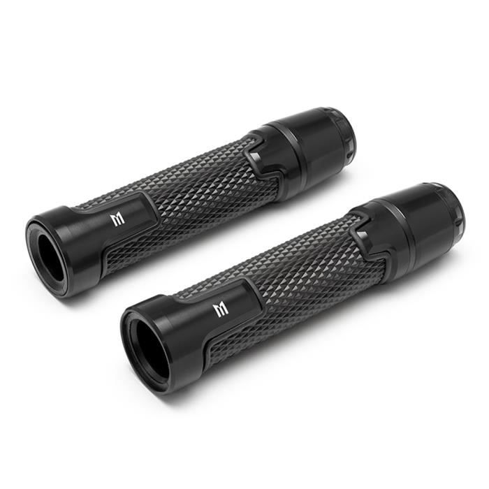 Poignées de motocyclettes noirs pour barres de 22 mm - Aluminium anodisé - Haute qualité