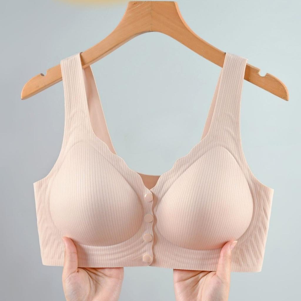 Breathable Front Buckle Seamless Underwear Thin Style Large Chest Small Plus Size Middle-aged and Elderly Women Comfortable No Ring Nursing BraBra