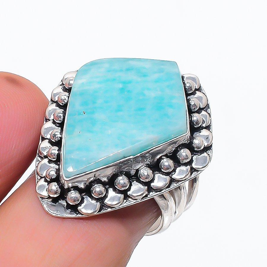 Natural Amazonite Gemstone 925 Sterling Silver Jewelry Ring Size 7.5 s2z75