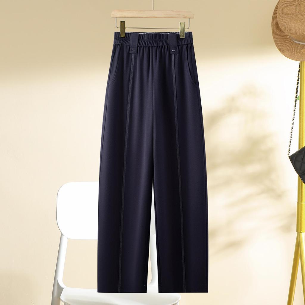 High-End Women's Purple Scimitar Spring 2025 Slimming Wide-Leg Pants with Elastic Waist