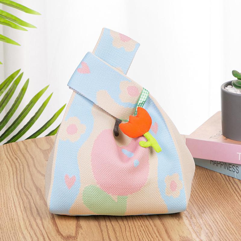 

Вязаная сумка-тоут с цветами, Вязаная ручная работа, Сумки для покупок большой вместимости, Сумка на запястье с узлом, Женская сумка, Повседневная сумка на все случаи жизни синий