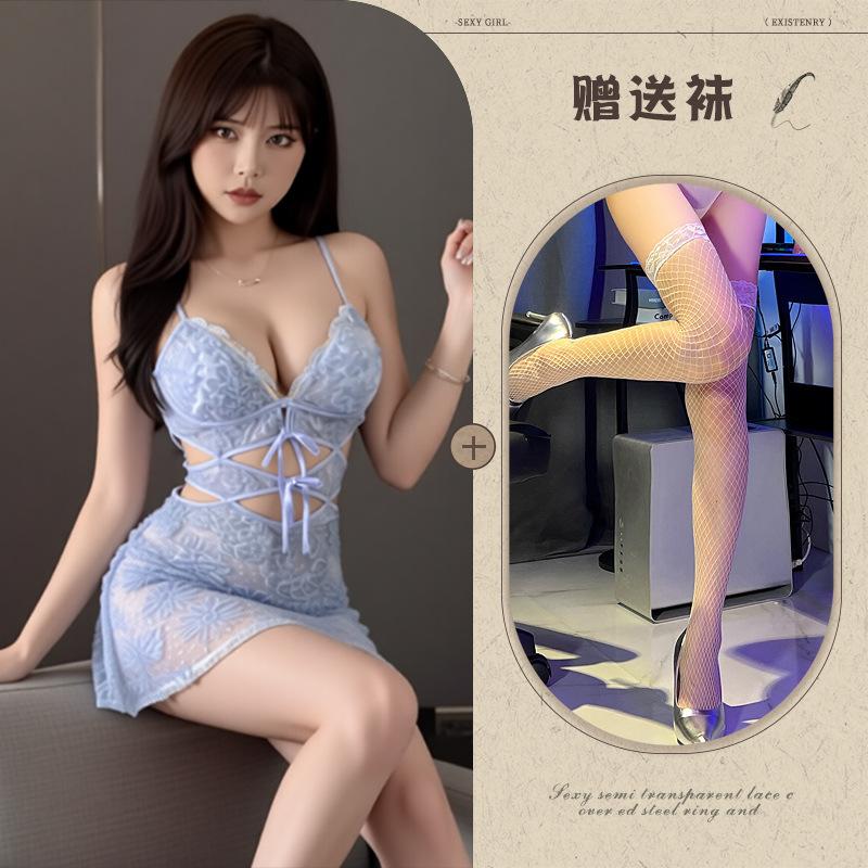 Sexy sexy nightdress fairy contract suspender relief flower sexy nightdress lace hollow nightdress