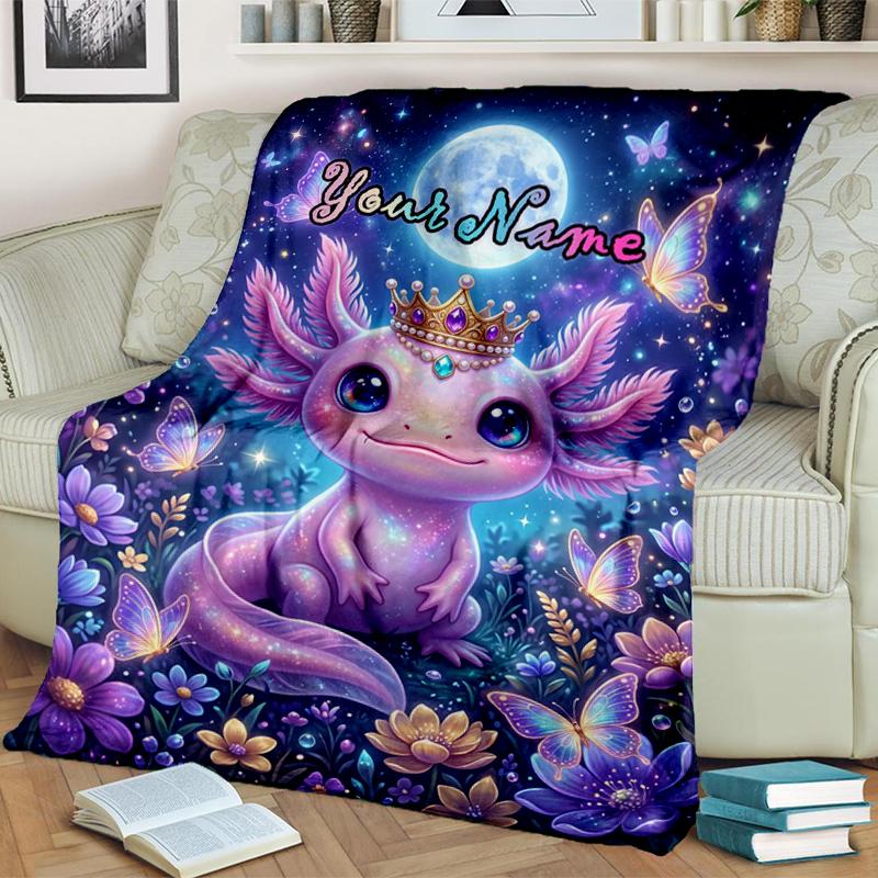 1PC Custom Name Fantasy Axolotl Night Flowers blanket versatile,all-season throw suitable for the living room,bedroom,camping,travel,and gift