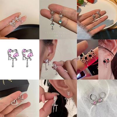 17KM Zircon Inlaid Bow Flower Earrings for Women, Versatile Temperament, High-end Feeling, Earrings, Ear Accessories