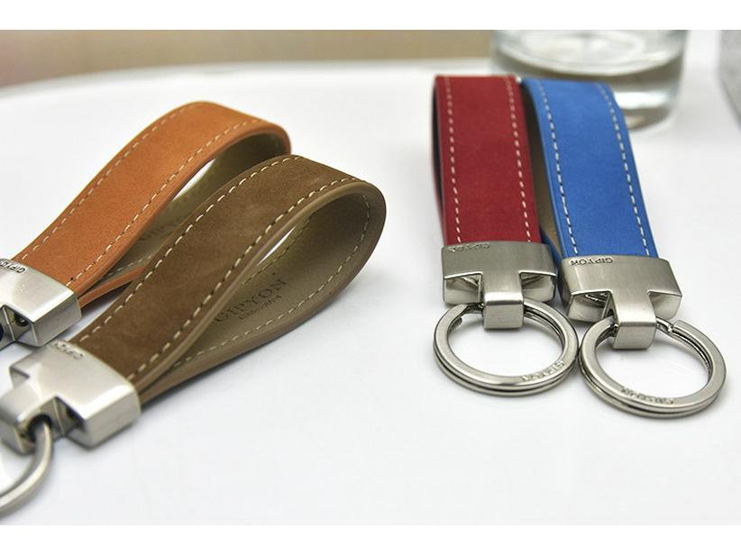 GIP Genuine Leather Car Keychain with Suede Cowhide Rope Key Ring Gift