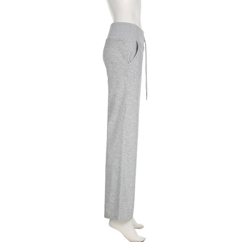 Fashion Solid Casual Sweatpants Women Pockets Low-Waisted Straight Lge Pants Spring Autumn Drawstring Basic Trouser