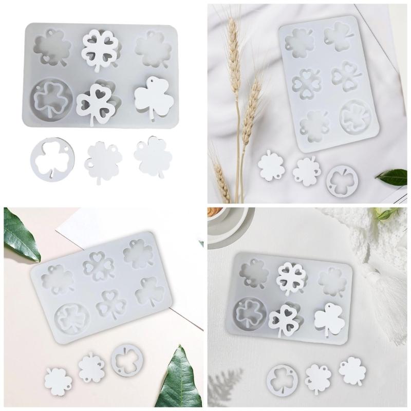 Holiday 6 Cavities Shamrocks Silicones Molds for Patricks Day Irish Theme Molds Keychain Pendant Jewelry Making Moulds