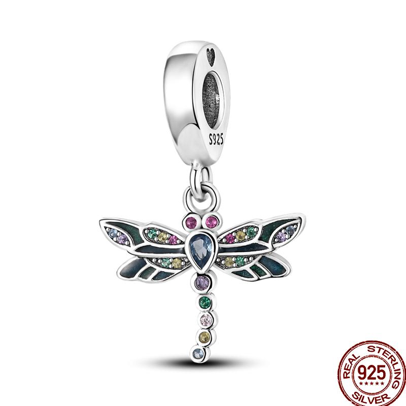 Frühlings-Charm Kupfer Vierblättriges Kleeblatt Schmetterling Libelle Anhänger Perlen Geeignet Für 3Mm Original Armband DIY