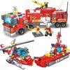 678pcs 8 In 3 City Fire Truck Fighting Building Blocks Set, Warship Deformable Combination Car Model W/8 Fireman Figures Bricks DIY Toys For Children