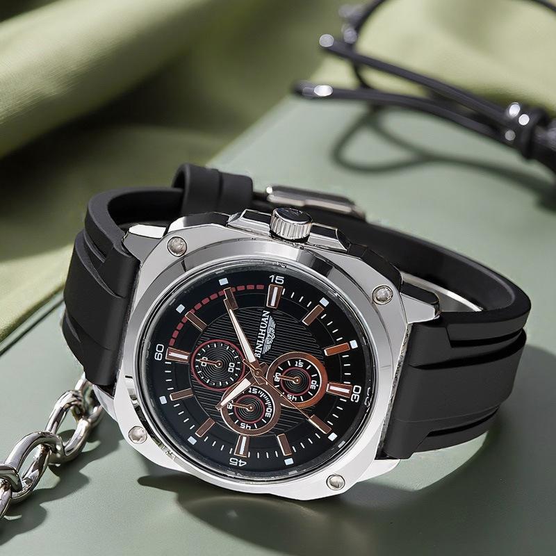 Herren-Sportuhr Lederarmband Uhr Quarz-Armbanduhr