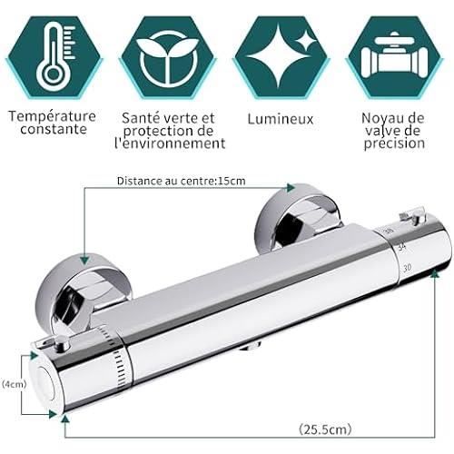 Mitigeur thermostatique - morado - laiton finition chrome - contrôle de température constant - douche