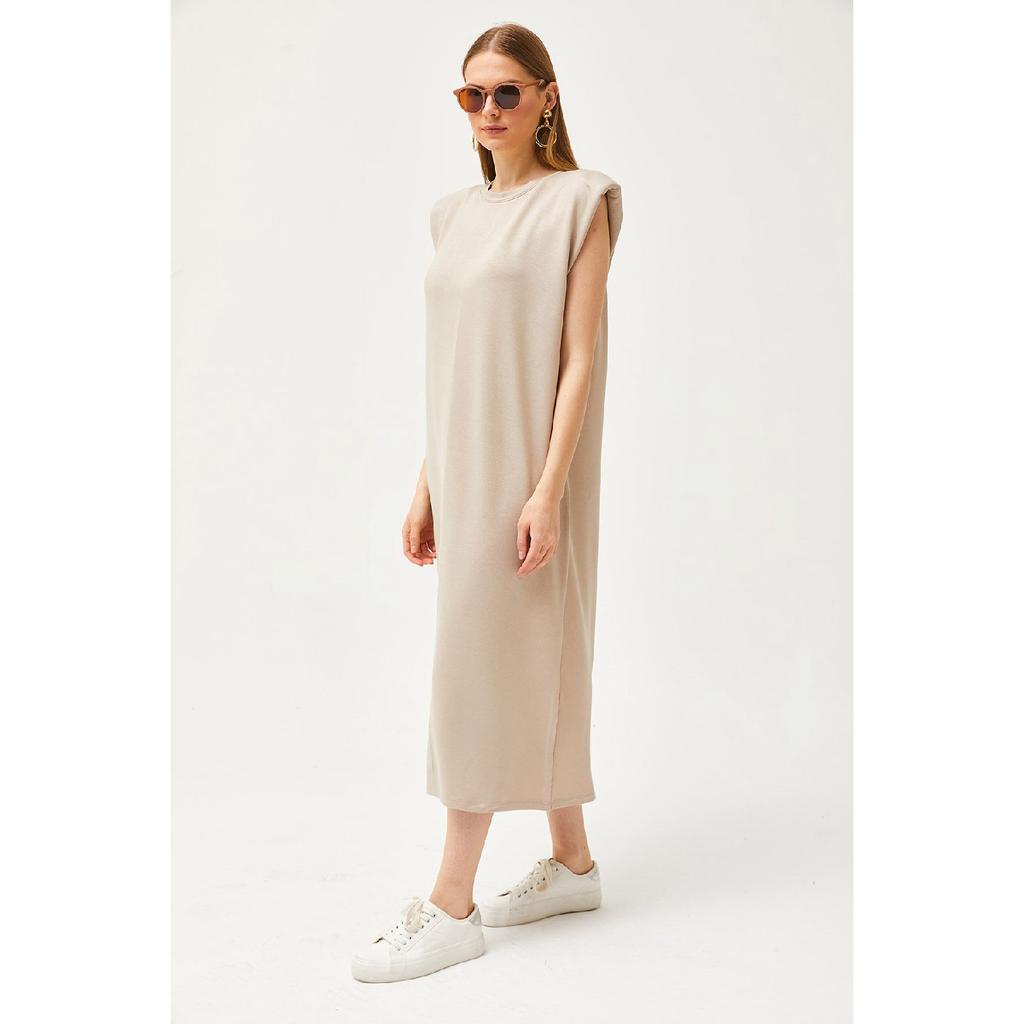 Women's Navy Blue Shoulder Padded Crystal Dress Elb-19002086