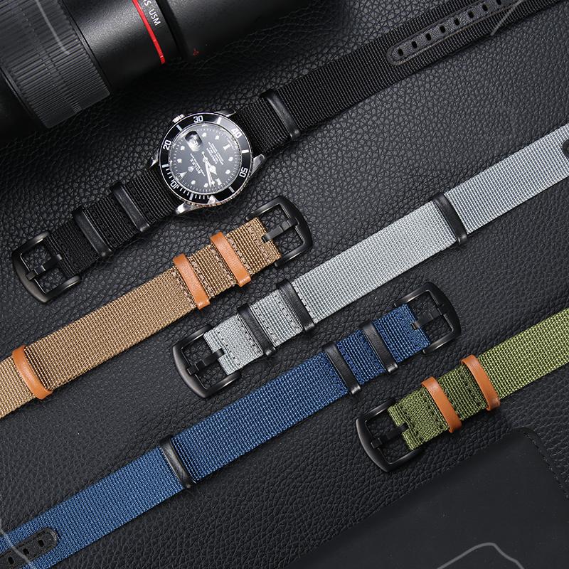 20mm 22mm Fashion Nylon Catch Leather Strap Men Women Canvas Watchband Bracelet Replacement Wrist Watch Accessories