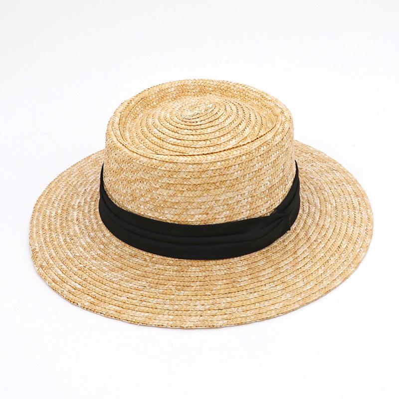 Straw straw hat French British Panama flat top straw hat woven women's summer vacation seaside beach top hat
