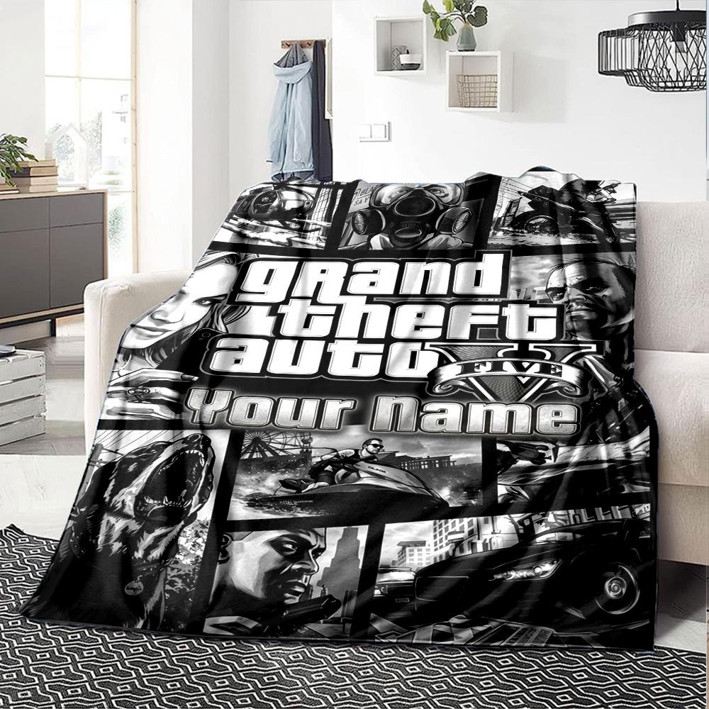 Gta Personalized Text Blanket Gift Customizable Blanket Soft & Cozy for Chair Home Decor Nap Bedding Four Seasons Universal