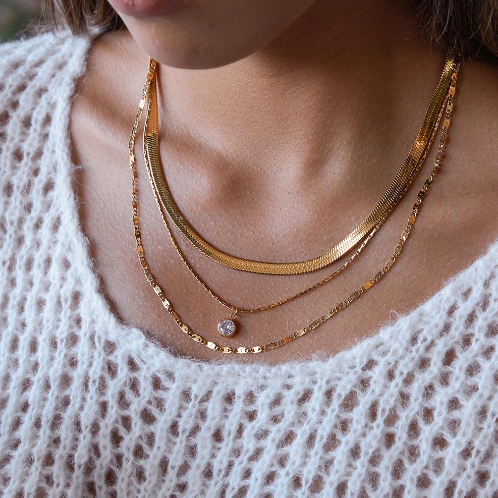 Light Luxury High-end Three-layer Zircon Necklace Jewelry Stacked Collarbone Chain