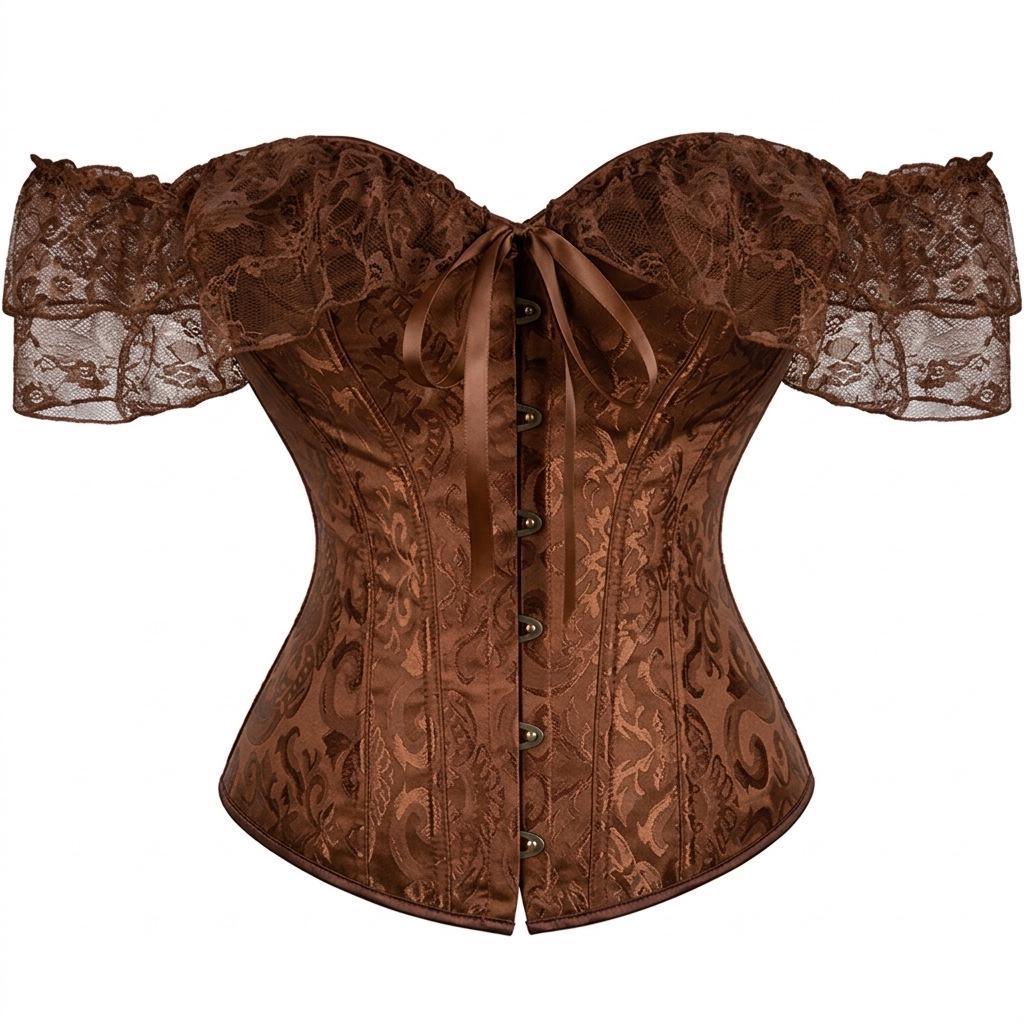 Women's Jacquard Lace Corset Top with Flutter Sleeves & Waist Cincher