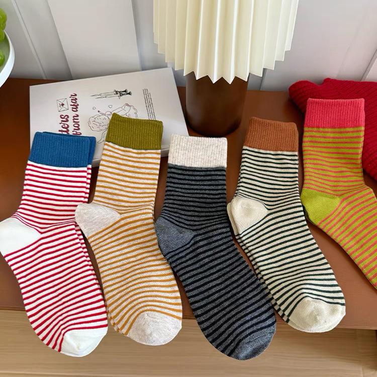 Japanese Striped Socks Children'S Medium Tube Socks Pure Cotton Tide College Style Stockings Women