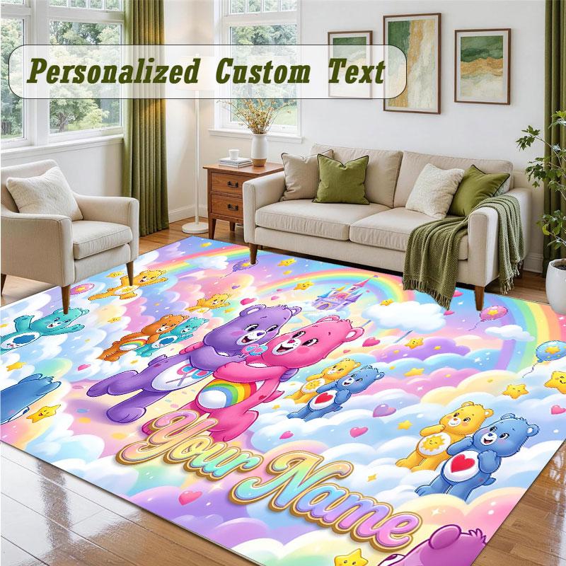 Crystal Velvet Square Rug Custom NameCare Bears Pattern Non Slip Home Floor Decor Rug